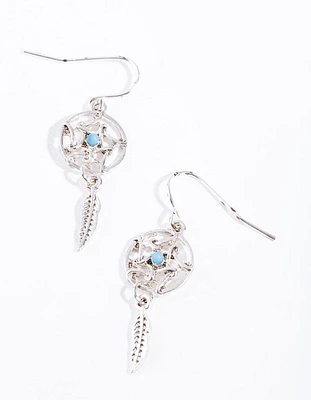 Antique Silver Mini Dream Catcher Drop Earrings