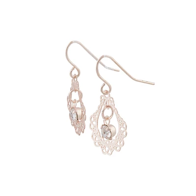 Ornate Rose Gold Drop Earrings With Centre Diamante