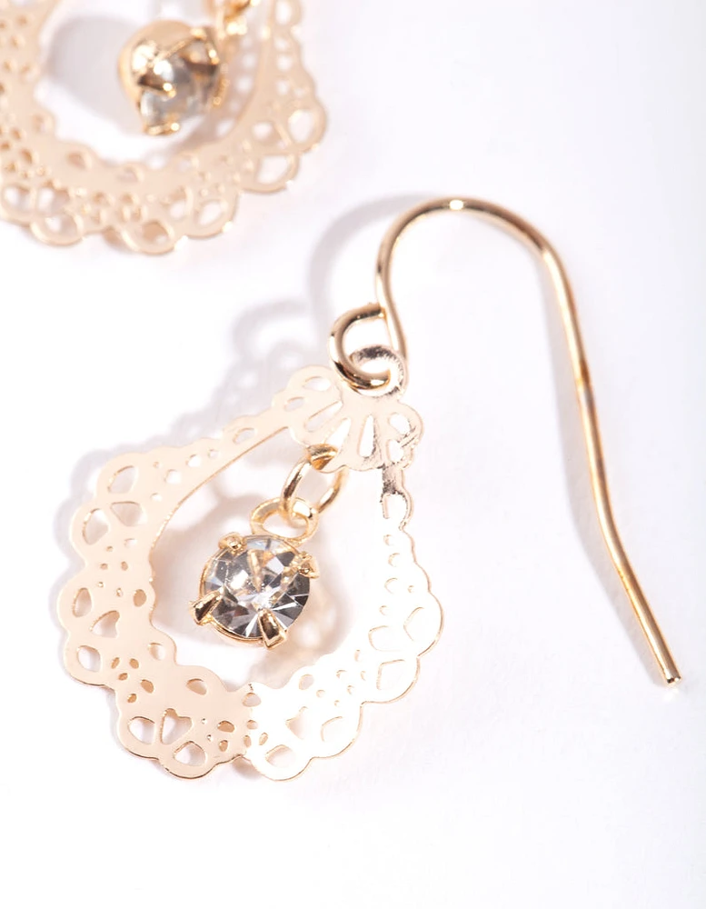 Gold Mini Ornate Drop Earrings