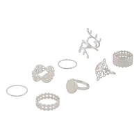 Silver Ornate Leaf Ring 8-Pack