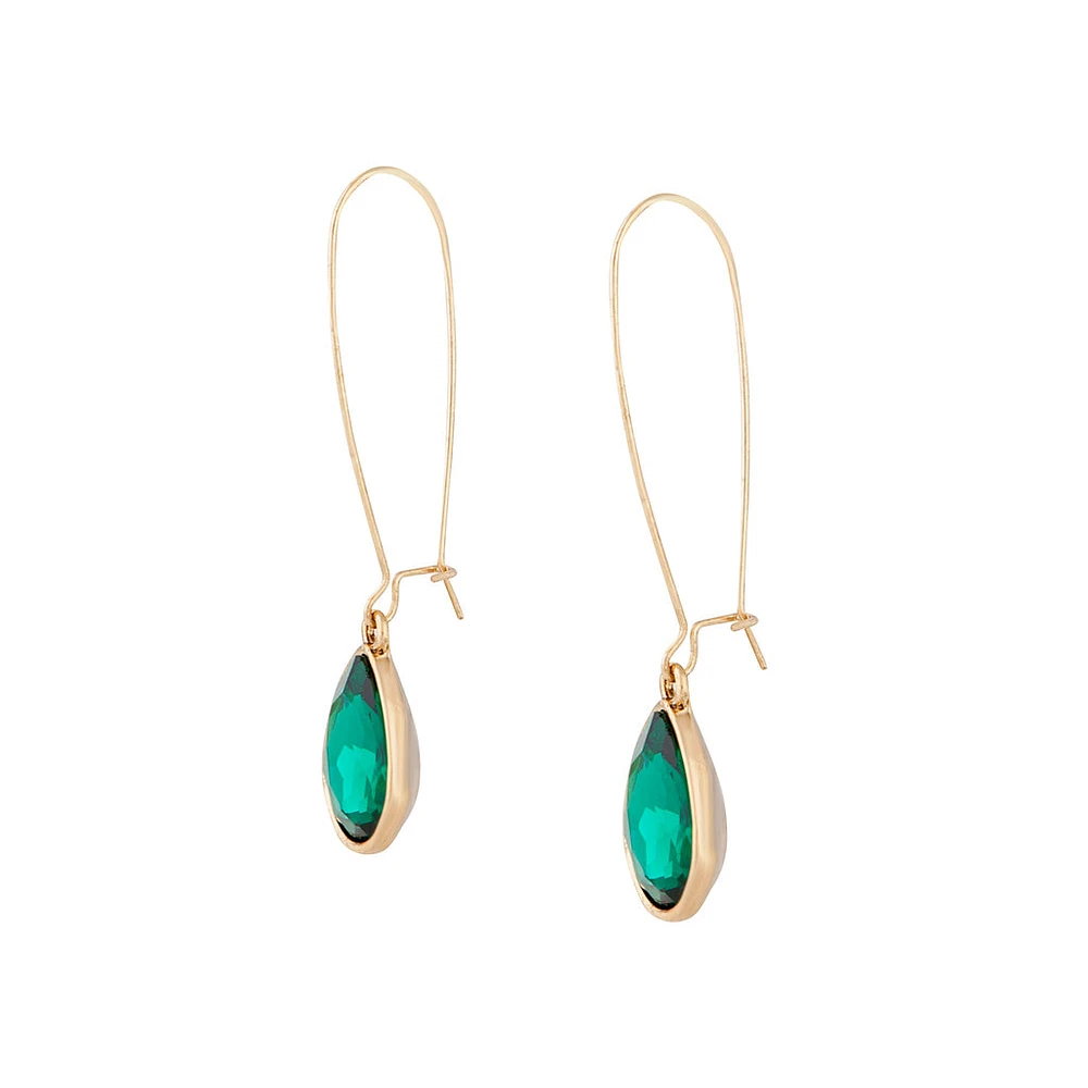 Emerald Gold Diamante Fish Hook Earrings