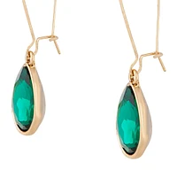 Emerald Gold Diamante Fish Hook Earrings