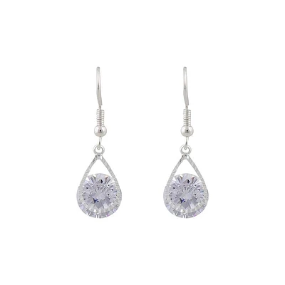 Cubic Zirconia In Silver Teardrop Earrings