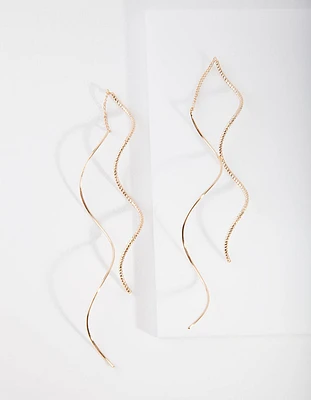 Gold Double Wave Thread-Through Earrings