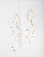 Gold Double Wave Thread-Through Earrings