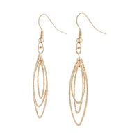 Gold Triple Diamond Cut Navette Drop Earrings