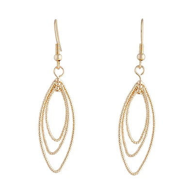 Gold Triple Diamond Cut Navette Drop Earrings