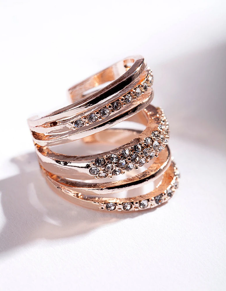 Rose Gold Six Layer Diamante Band Ring