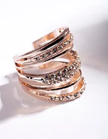 Rose Gold Six Layer Diamante Band Ring