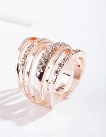 Rose Gold Six Layer Diamante Band Ring