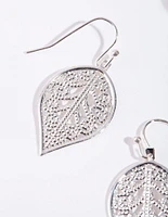 Silver Filigree Leaf Detail Drop Earrings