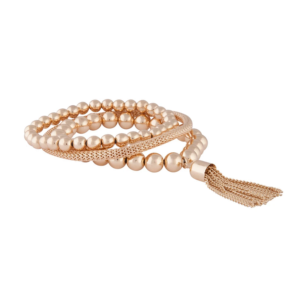 Gold Facet Bead Mesh Bracelet Set