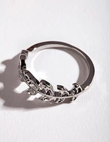 Rhodium Leaf Band Ring