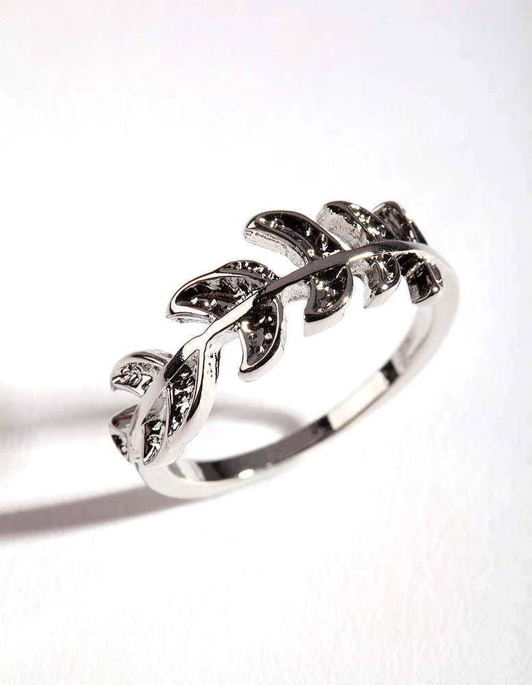 Rhodium Leaf Band Ring