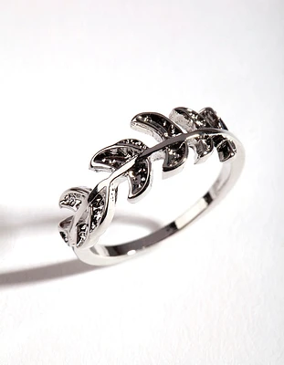 Rhodium Leaf Band Ring