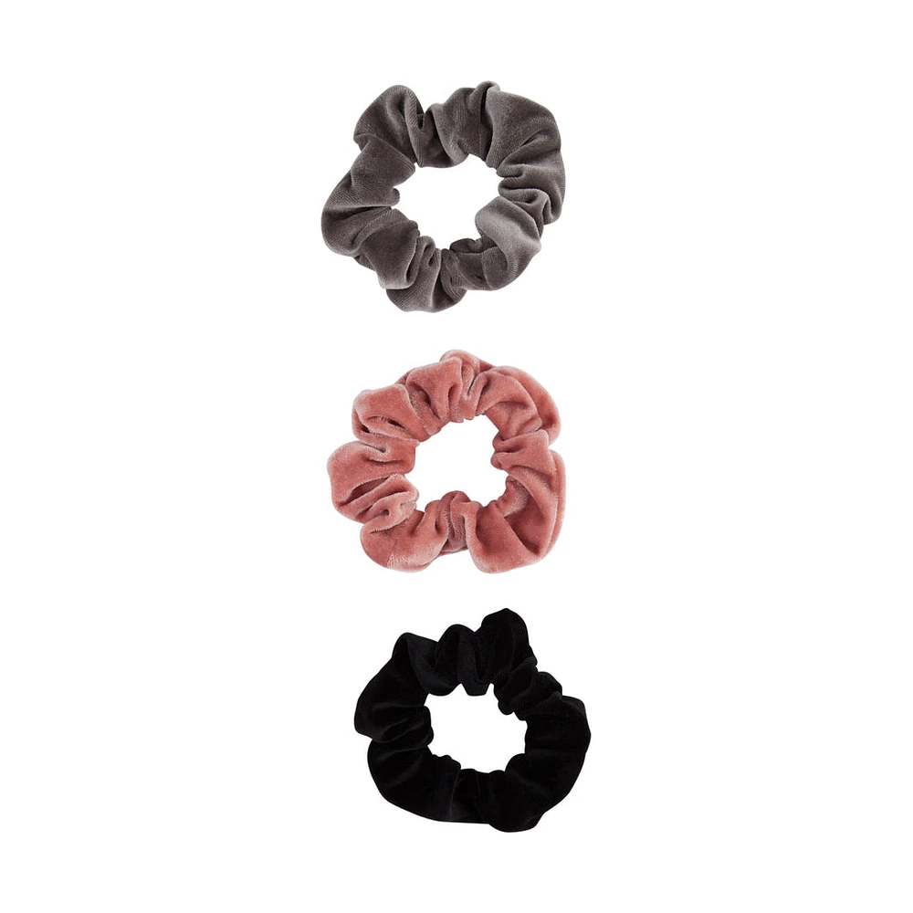 Grey Pink Black Velvet Scrunchie Pack