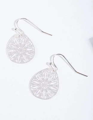 Silver Filigree Cut Out Drop Earrings