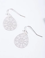 Silver Filigree Cut Out Drop Earrings