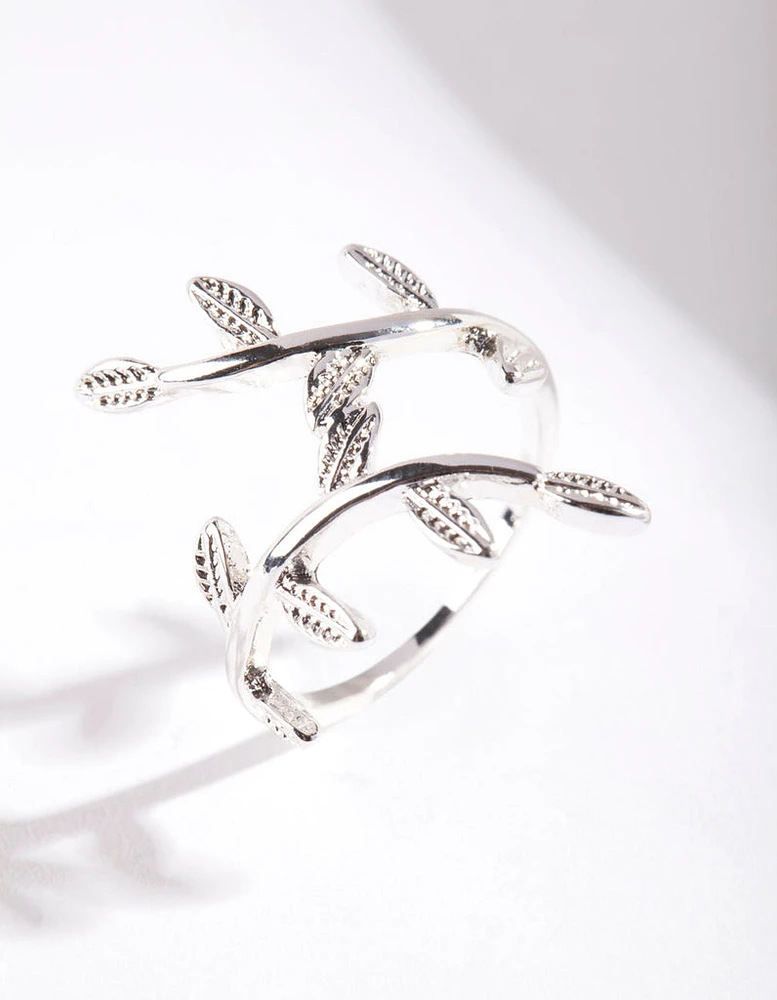 Silver Leaf Double Band Ring