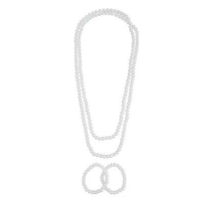 Long Strand Pearl Bracelet Necklace Set