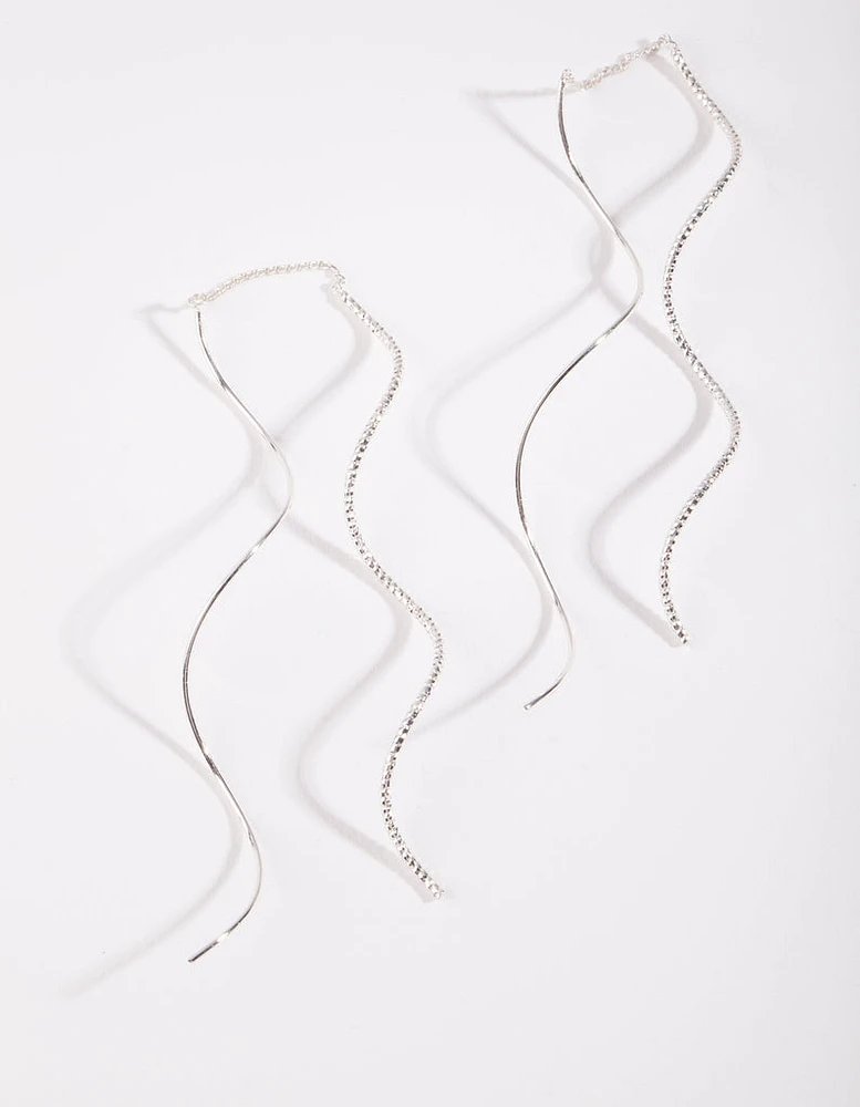 Silver Double Wave Thread Through Earrings