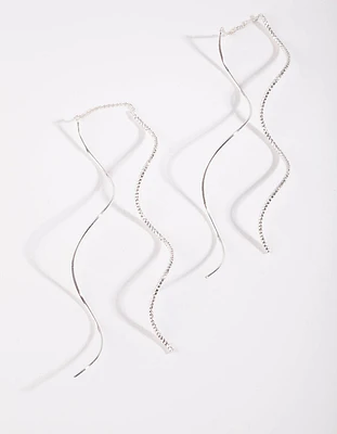 Silver Double Wave Thread Through Earrings