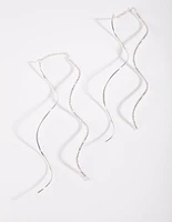 Silver Double Wave Thread Through Earrings