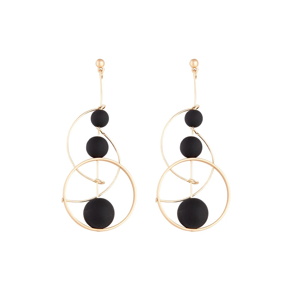 Black Rose Gold Ball Loop Stick Earrings