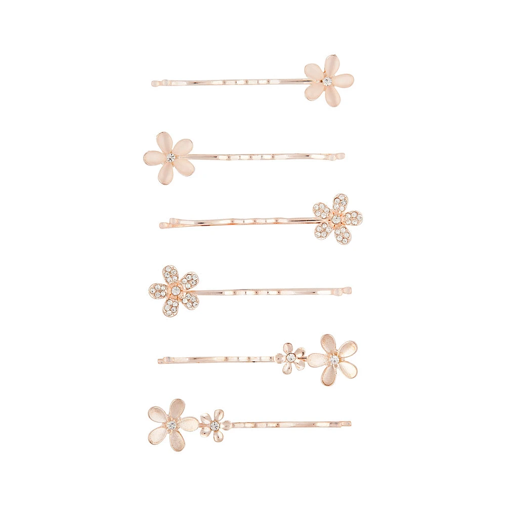 Rose Gold Cat Eye Flower Clip Set