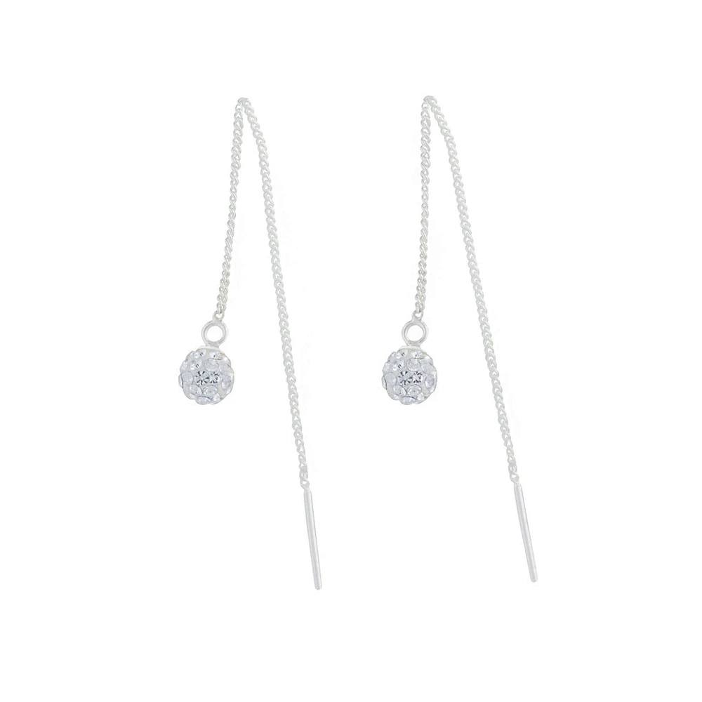 Sterling Silver Diamante Bead Thread Earrings