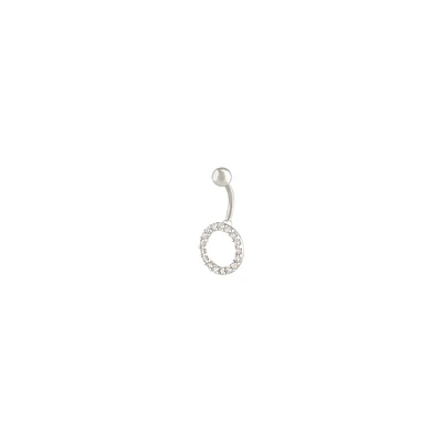 Rhodium Cubic Zirconia Open Ring Belly Bar