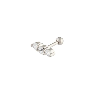 Silver Surgical Steel 3-Stone Barbell Earrings