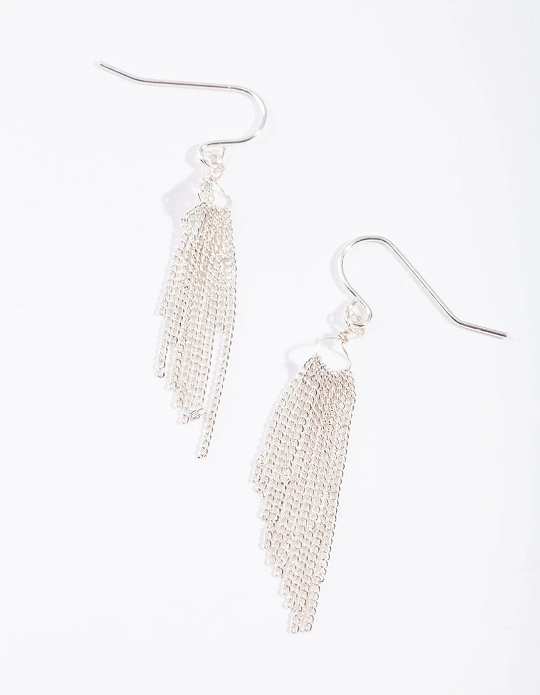 Silver Chain Tassel Drop Earrings