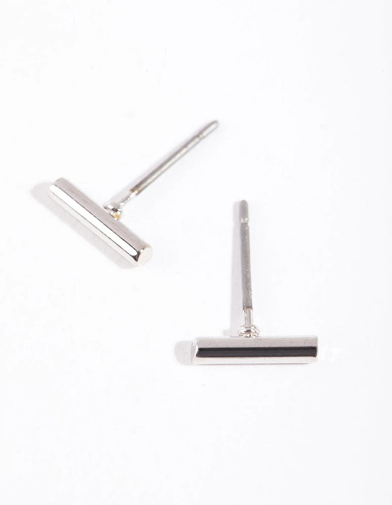 Rhodium Simple Bar Stud Earrings