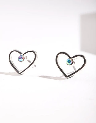 Silver Cut Out & Diamante Heart Stud Earring