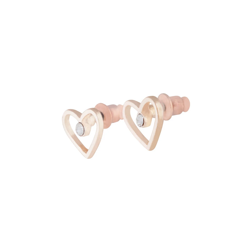 Rose Gold Diamante Cut-out Heart Earrings