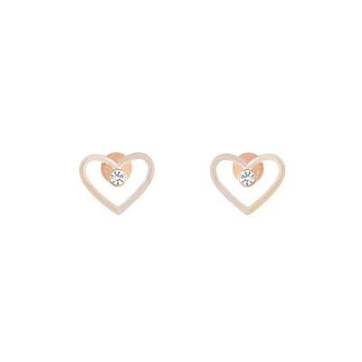 Rose Gold Diamante Cut-out Heart Earrings