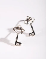 Silver Mini Diamante Key Stud Earrings