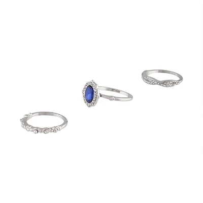 Silver Engagement Cobalt Centre Ring Stack