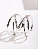 Silver Diamante Double Cross Ring