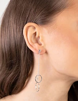 Silver Double Circle Chain Sandwich Earrings