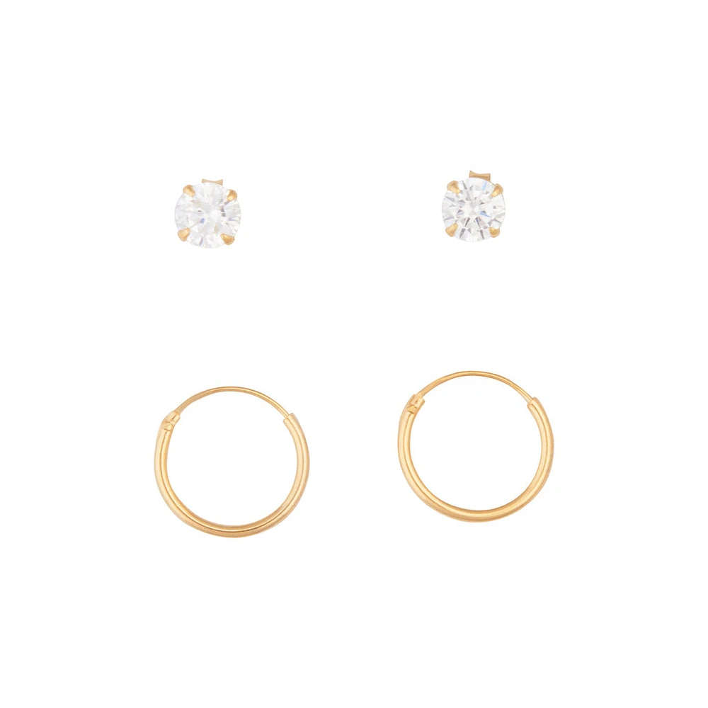 Gold Plated Sterling Silver Diamante Stud & Hoop Pack