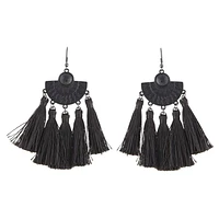 Black Coated Etched Shield 5 Tassel Earrings