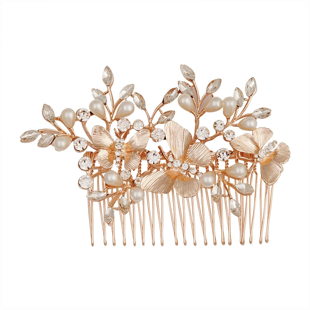 Diamante & Pearl Butterfly Comb