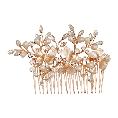 Diamante & Pearl Butterfly Comb