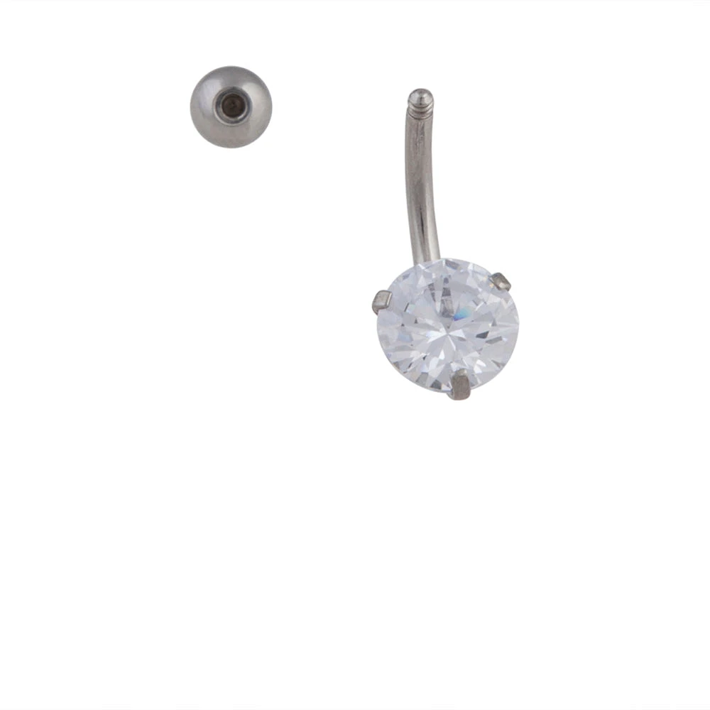 Rhodium Stone Claw Belly Bar