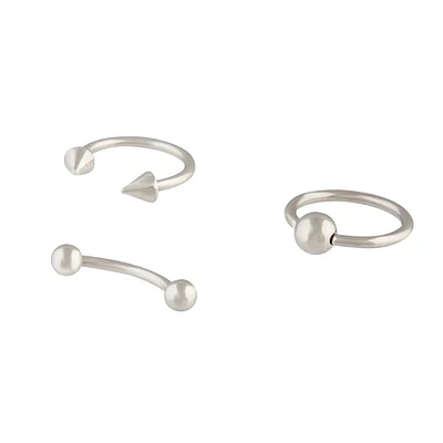 Surgical Steel Rhodium Spike Ring Barbell Pack