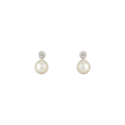 Silver Pearl Bottom Diamante Stud Earrings