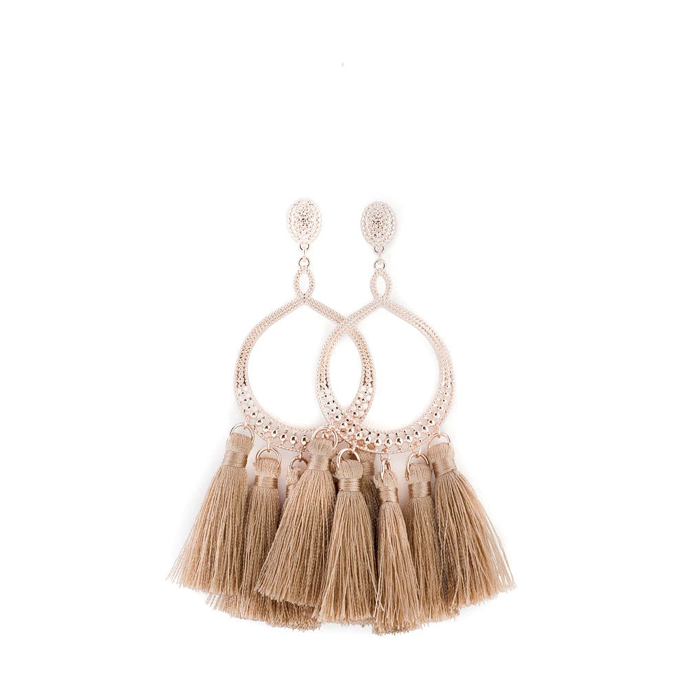 Rose Gold Open Ring Tassel Earrings