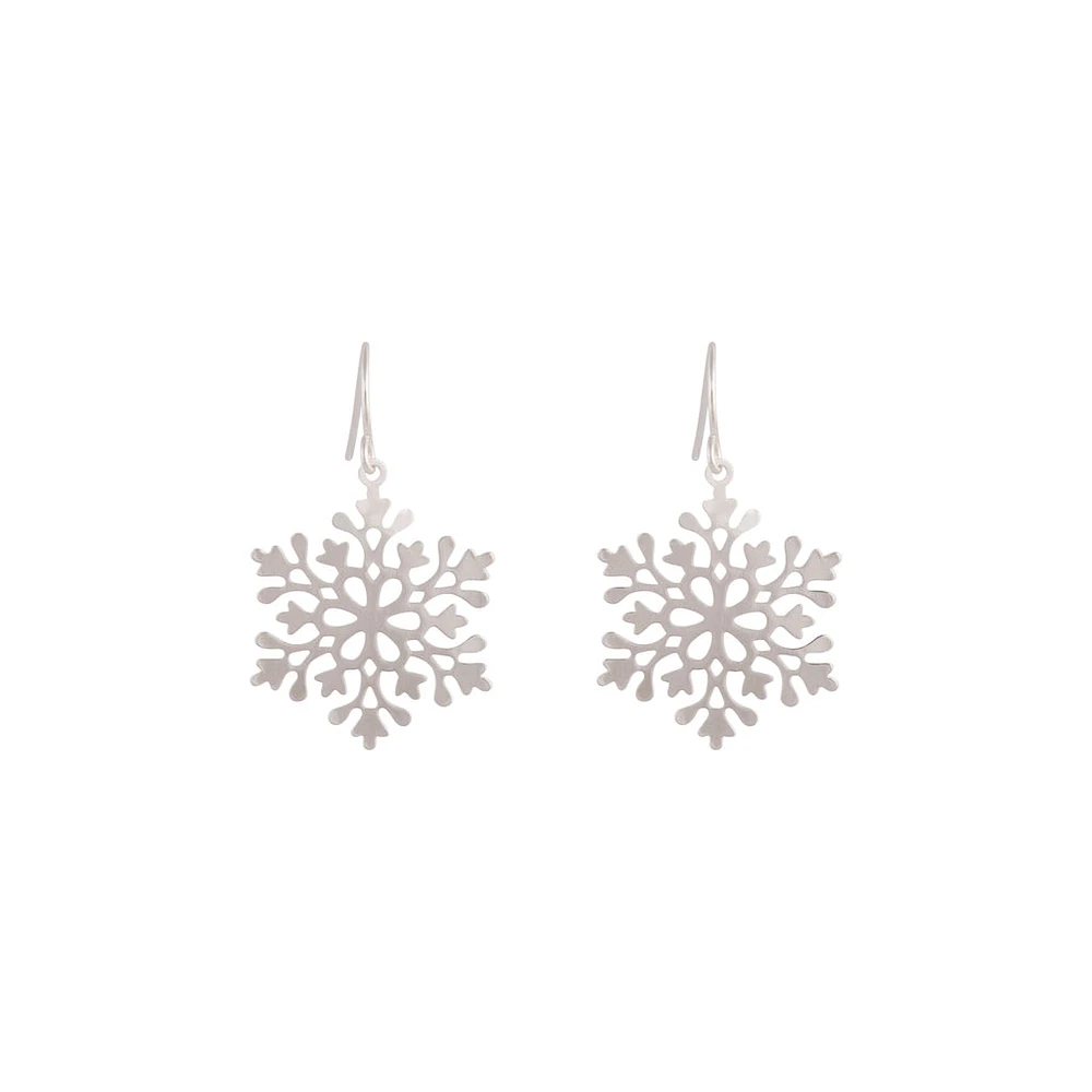 Silver Snowflake Drop Earrings